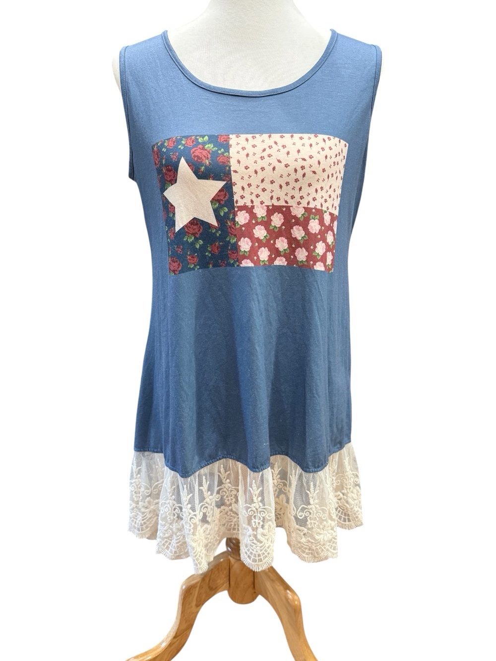 Southern Stitch Texas floral patch sleeveless tunic top Medium